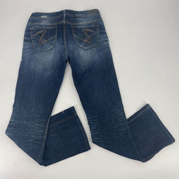 Silver Jeans Women 28 Blue Denim Mid-Rise Hipster 5-Pockets Straight Leg Zip Fly - Picture 10 of 14